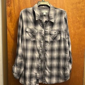 Christopher & Banks Gray Plaid Button Down Shirt